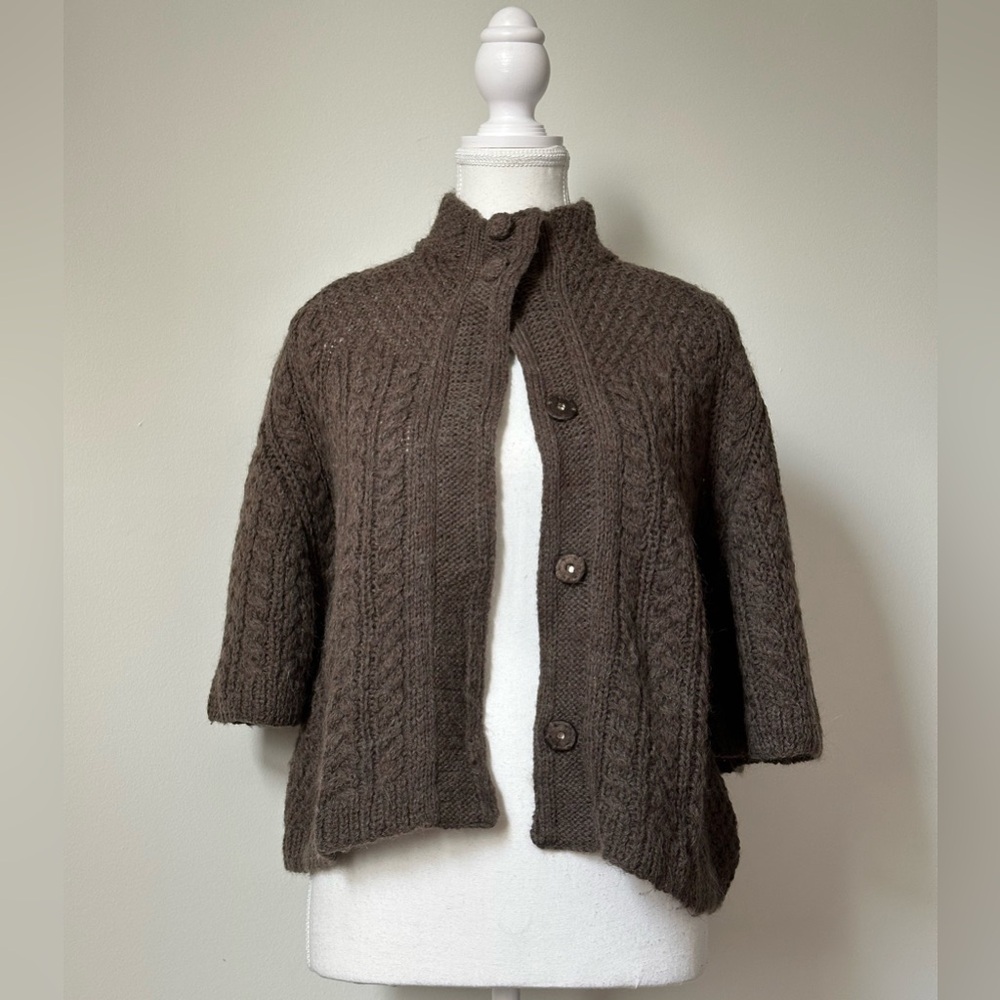 ESSENTIEL ANTWERP‎ Wool Blend 3/4 Sleeve Cottage Cable Knit Cardigan Size M